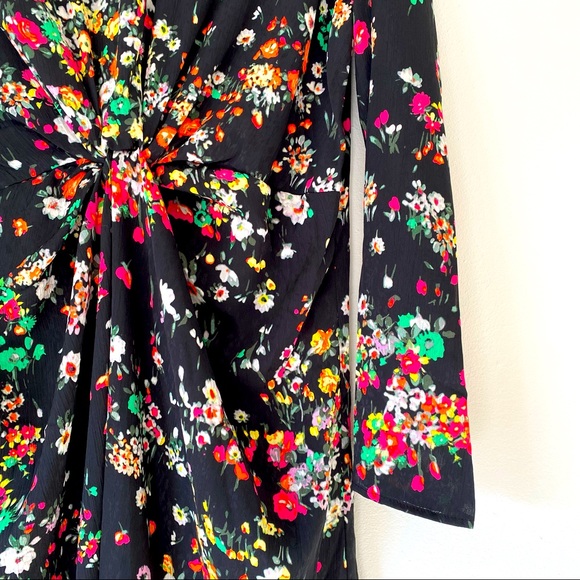 H&M Dresses Hm Black Floral Midi Dress With Bright Neon Floral